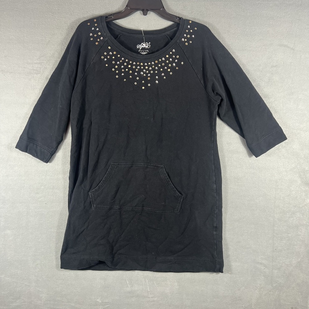 Style & Co. Sport Women's Black Studded 3/4 Sleeve Pullover Tunic Sweatshirt